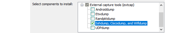 Selecting External Capture Tools During Wireshark Installation