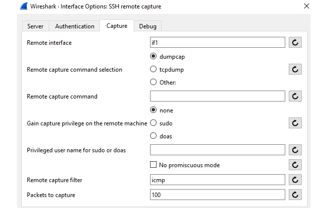 Example Of The Capture Tab Options In Wireshark