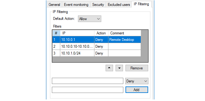 The IP Filtering Tab in the IDA Interface