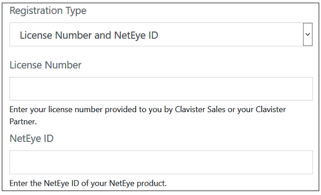 MyClavister - NetEye License Registration Dialog